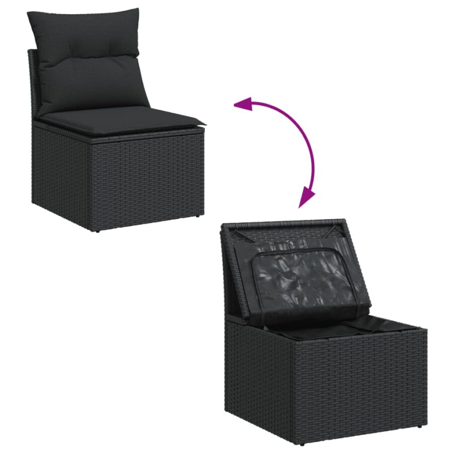 13-delige Loungeset met kussens poly rattan zwart - Afbeelding 9