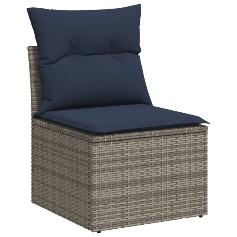 13-delige Loungeset met kussens poly rattan grijs - Afbeelding 4