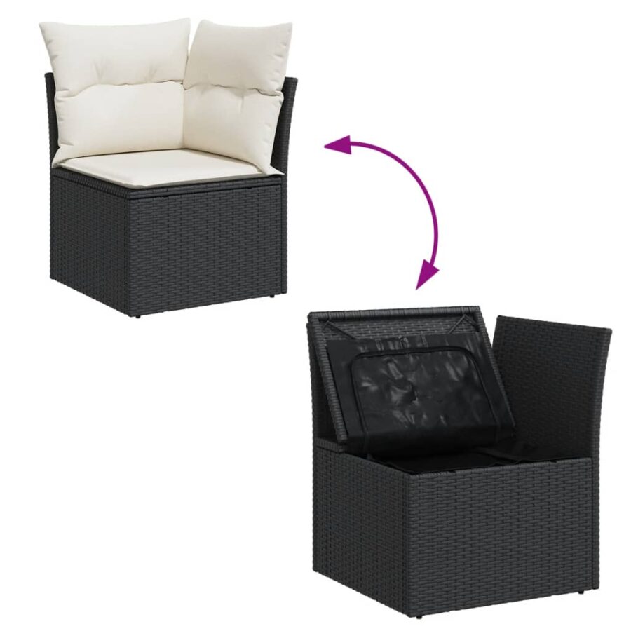 14-delige Loungeset met kussens poly rattan zwart - Afbeelding 8
