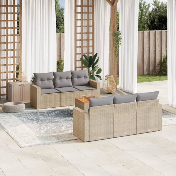 7-delige Loungeset met kussens poly rattan gemengd beige