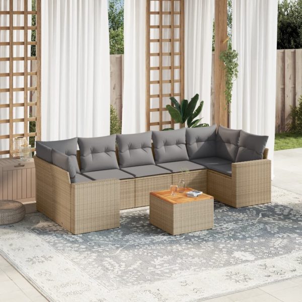 8-delige Loungeset met kussens poly rattan gemengd beige