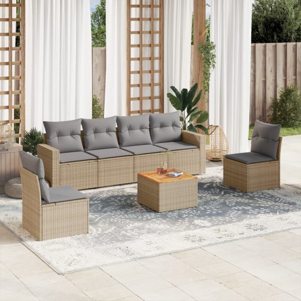 7-delige Loungeset met kussens poly rattan gemengd beige