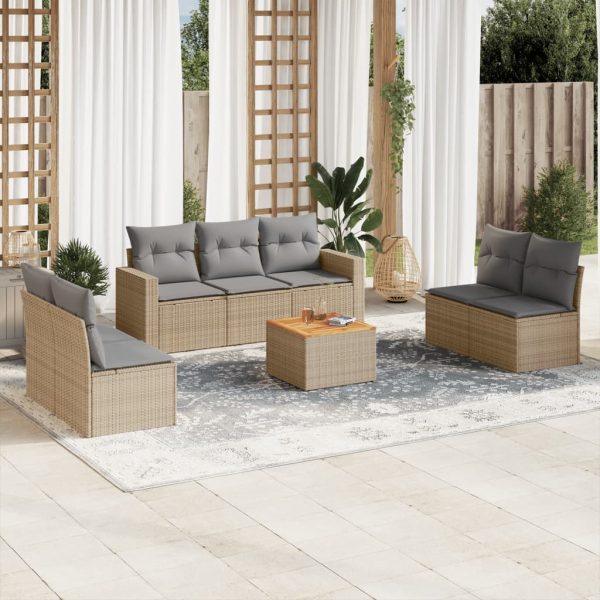 8-delige Loungeset met kussens poly rattan gemengd beige