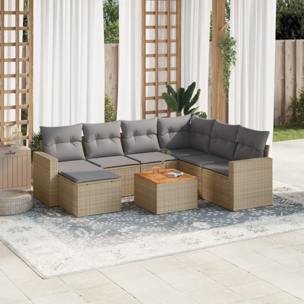 8-delige Loungeset met kussens poly rattan gemengd beige