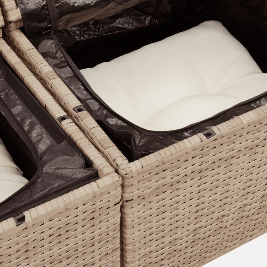 10-delige Loungeset met kussens poly rattan beige - Afbeelding 6