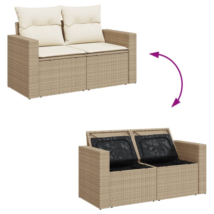 10-delige Loungeset met kussens poly rattan beige - Afbeelding 3