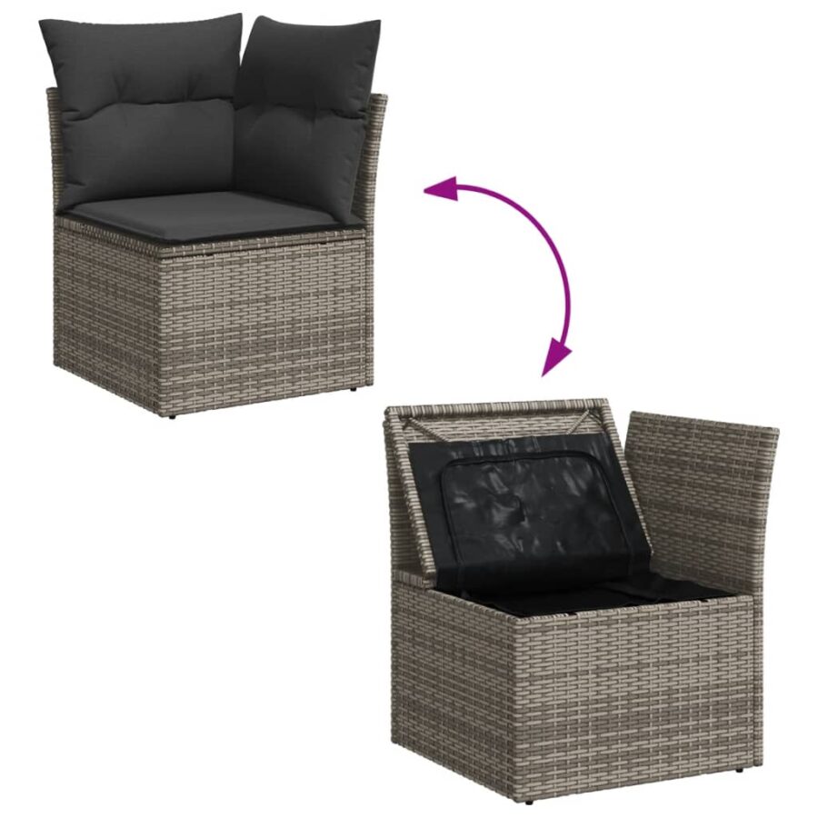10-delige Loungeset met kussens poly rattan grijs - Afbeelding 6