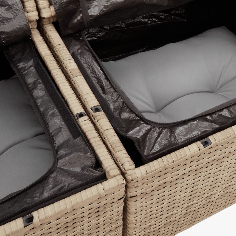 10-delige Loungeset met kussens poly rattan gemengd beige - Afbeelding 5