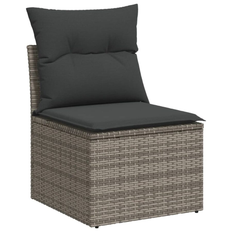 12-delige Loungeset met kussens poly rattan grijs - Afbeelding 3