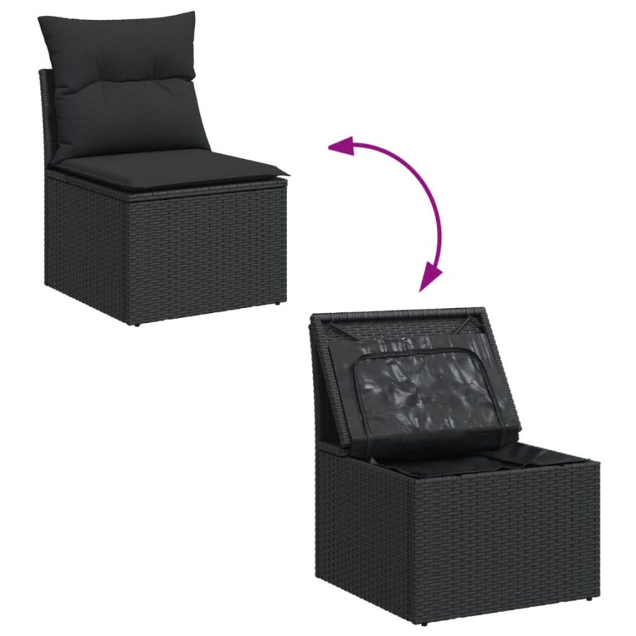 13-delige Loungeset met kussens poly rattan zwart - Afbeelding 4