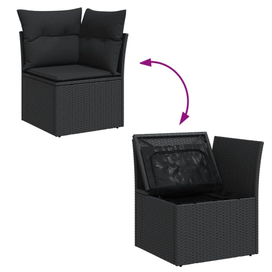 13-delige Loungeset met kussens poly rattan zwart - Afbeelding 5