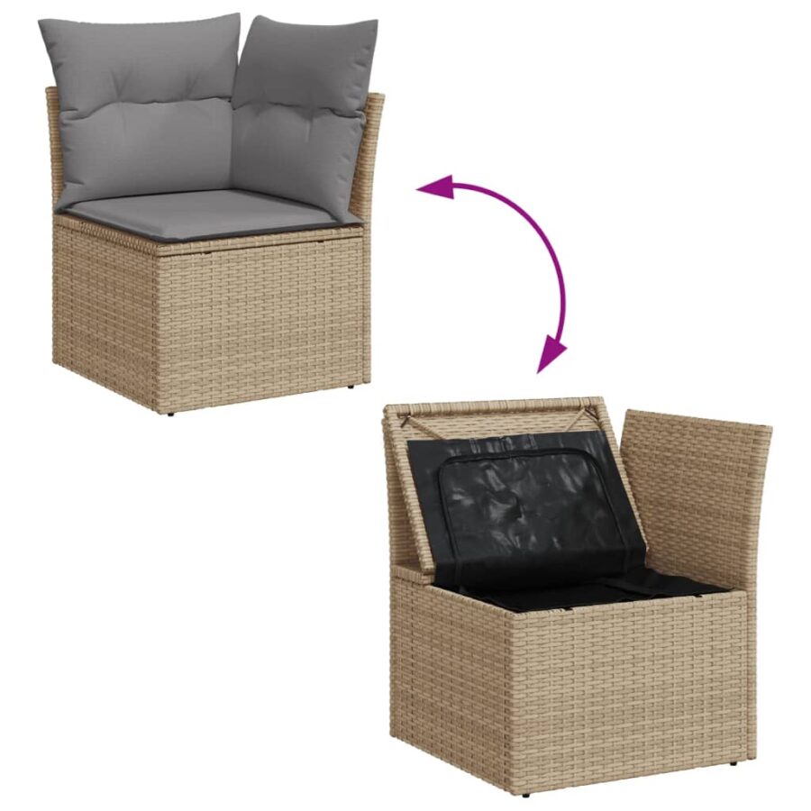 13-delige Loungeset met kussens poly rattan gemengd beige - Afbeelding 5