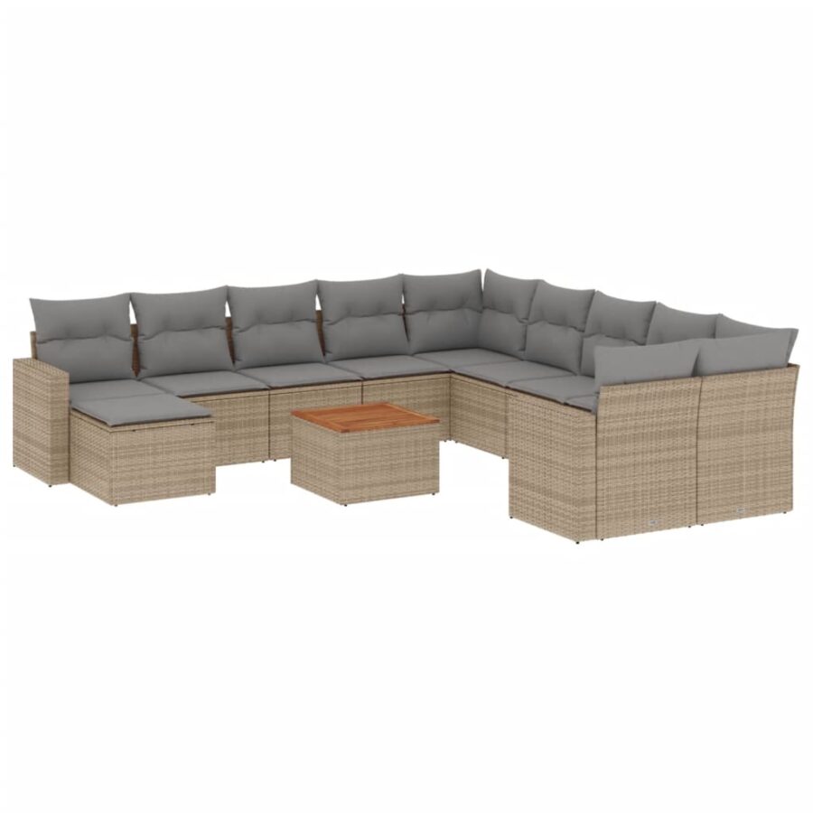 12-delige Loungeset met kussens poly rattan gemengd beige - Afbeelding 2