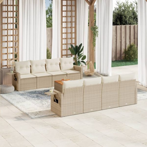 9-delige Loungeset met kussens poly rattan beige