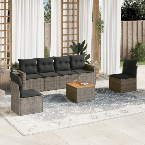 7-delige Loungeset met kussens poly rattan grijs