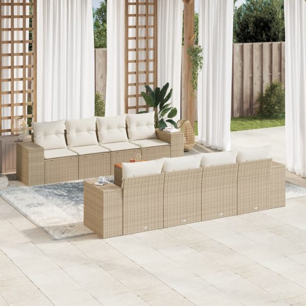 9-delige Loungeset met kussens poly rattan beige