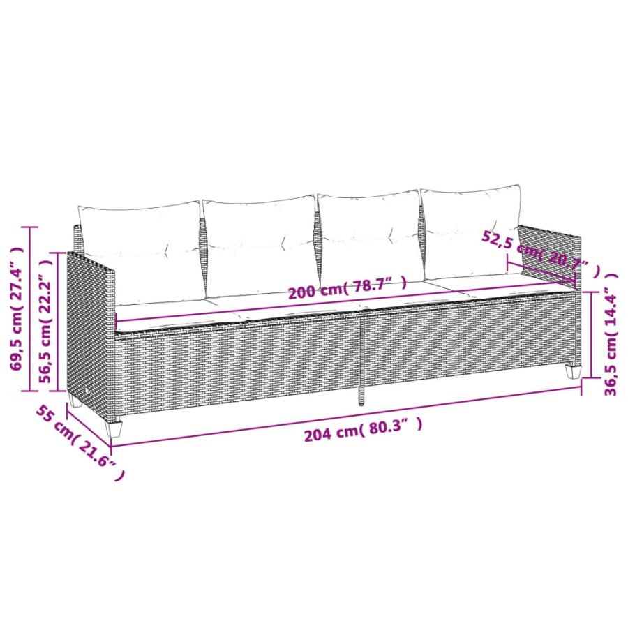 5-delige Loungeset met kussens poly rattan lichtgrijs - Afbeelding 10