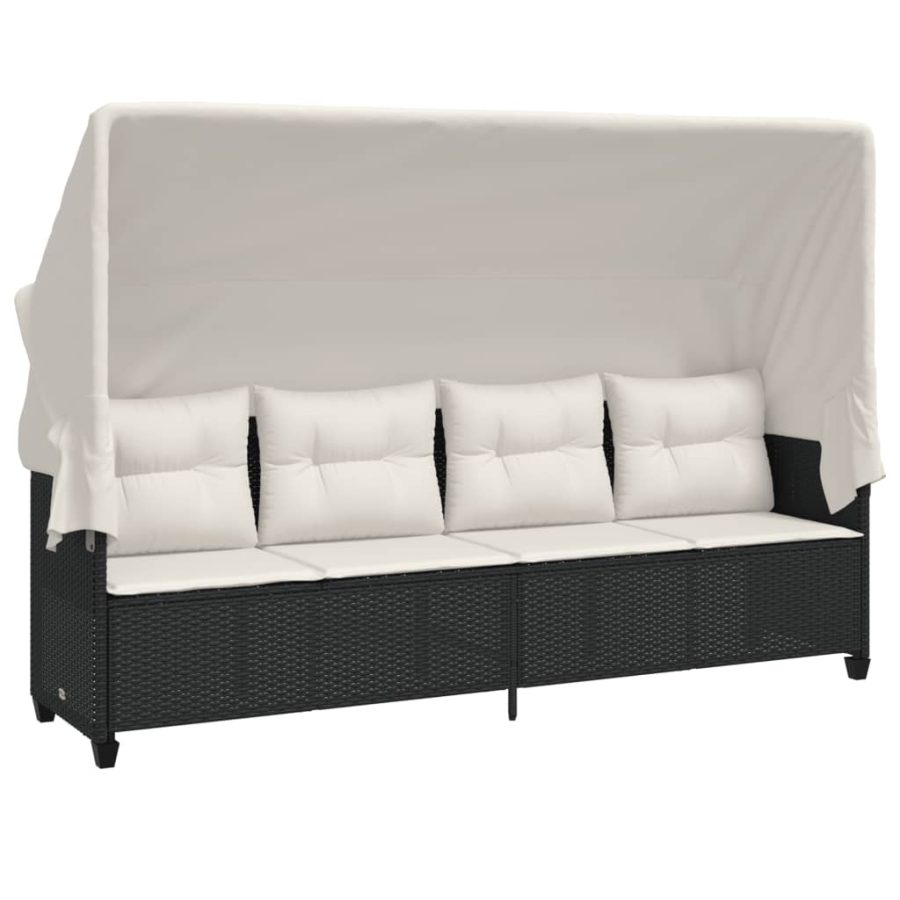 5-delige Loungeset met kussens poly rattan zwart - Afbeelding 3