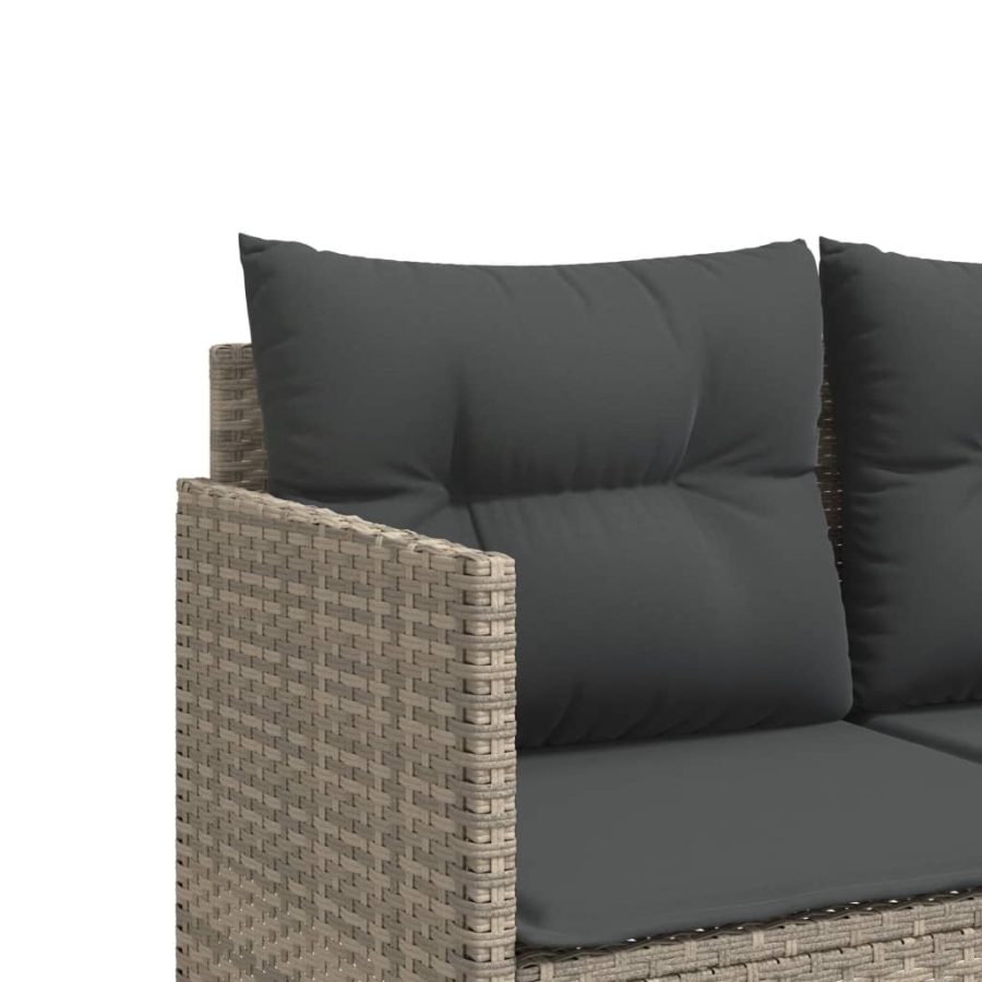 5-delige Loungeset met kussens poly rattan lichtgrijs - Afbeelding 6
