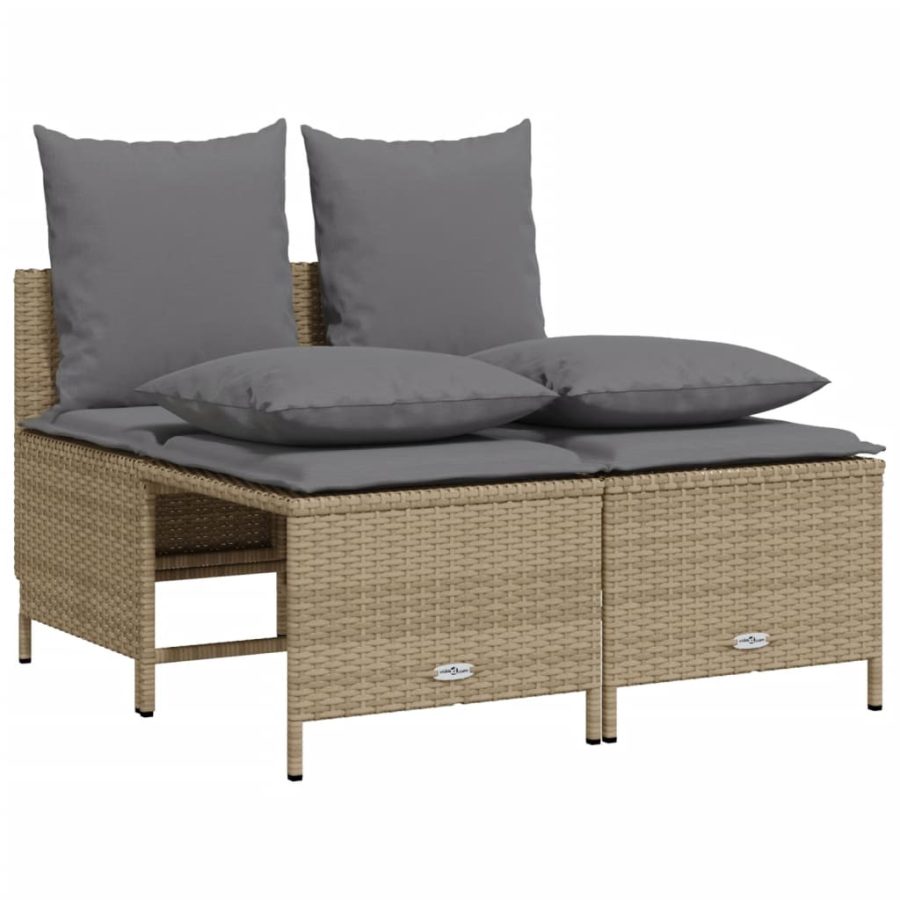 5-delige Loungeset met kussens poly rattan beige - Afbeelding 4