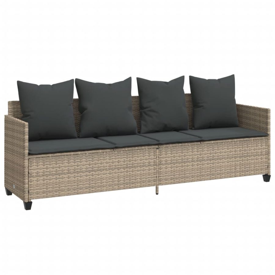 5-delige Loungeset met kussens poly rattan lichtgrijs - Afbeelding 3