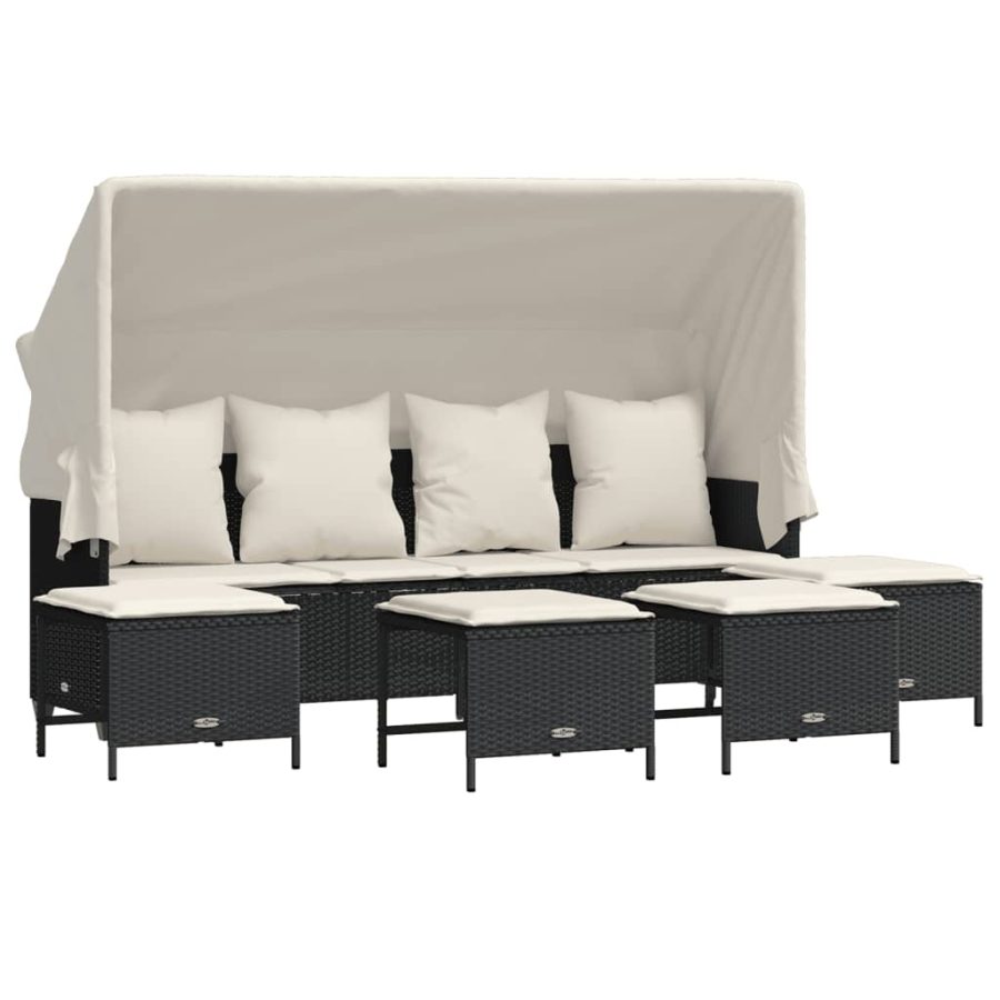 5-delige Loungeset met kussens poly rattan zwart - Afbeelding 2