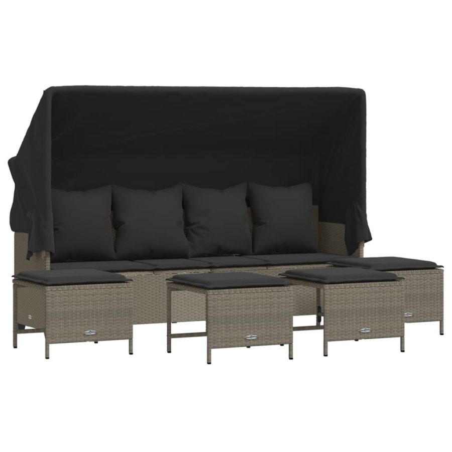 5-delige Loungeset met kussens poly rattan lichtgrijs - Afbeelding 2