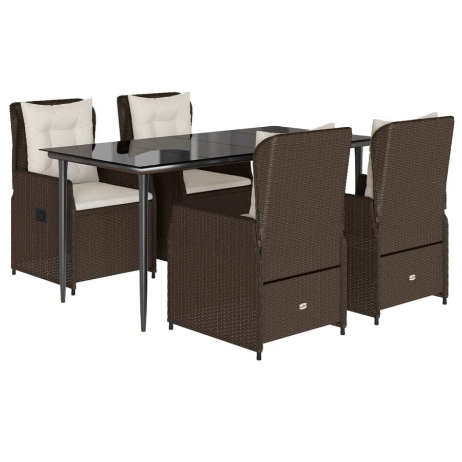 5-delige Tuinset met kussens poly rattan bruin - Afbeelding 2