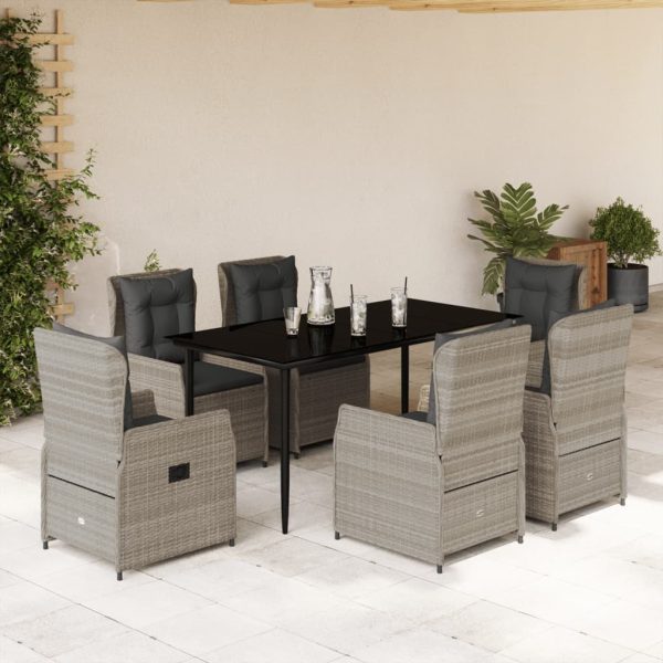 7-delige Tuinset met kussens poly rattan grijs