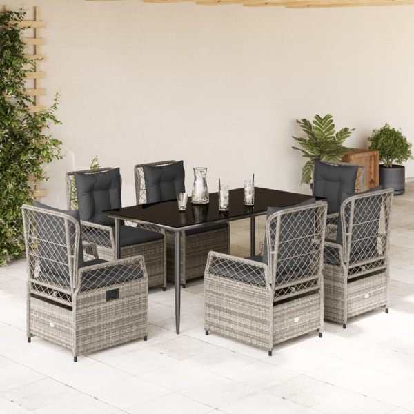 7-delige Tuinset met kussens poly rattan grijs