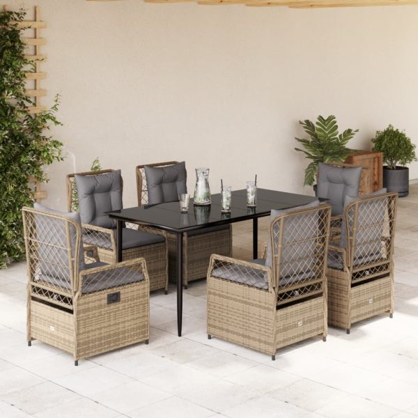 7-delige Tuinset met kussens poly rattan beige