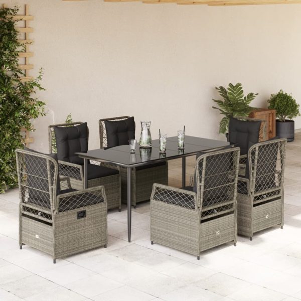 7-delige Tuinset met kussens poly rattan grijs