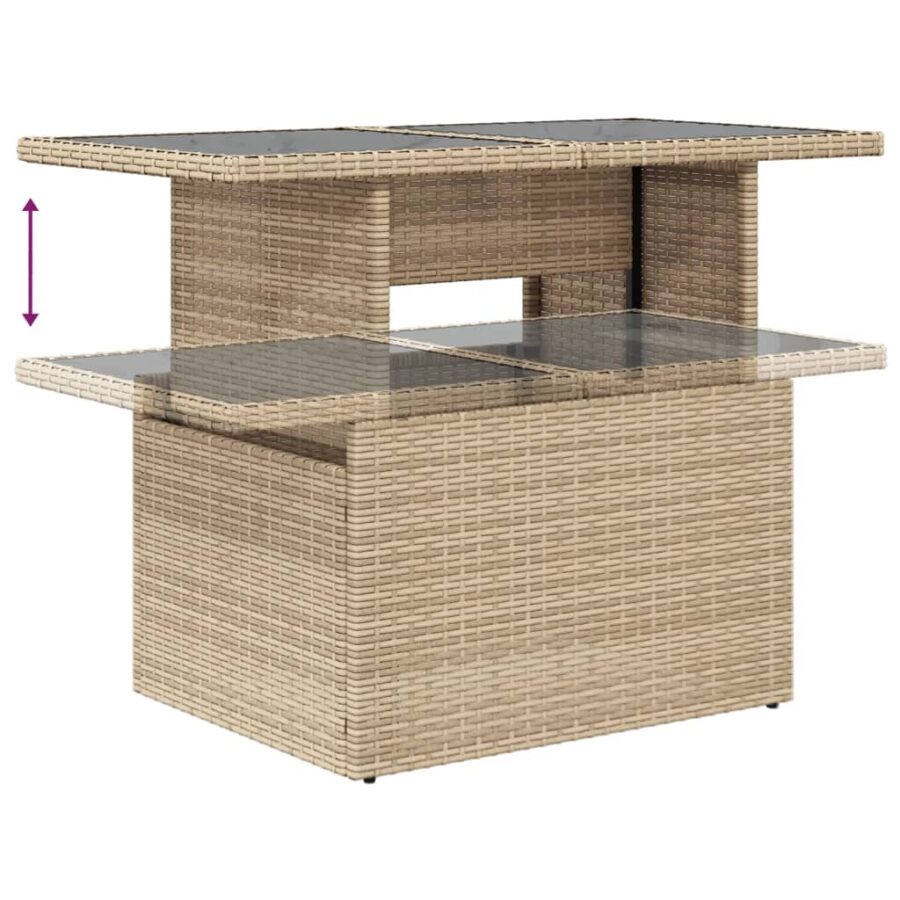 10-delige Loungeset met kussens poly rattan beige - Afbeelding 6