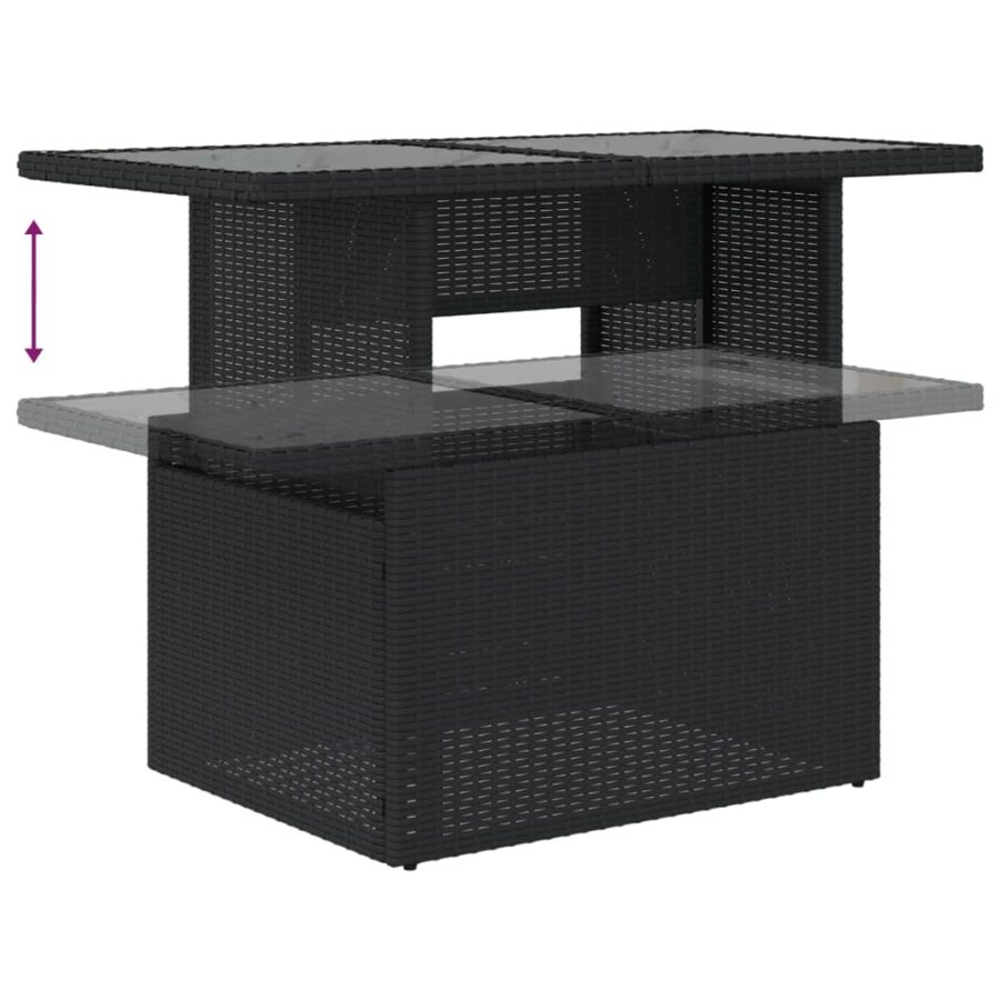 11-delige Loungeset met kussens poly rattan zwart - Afbeelding 6