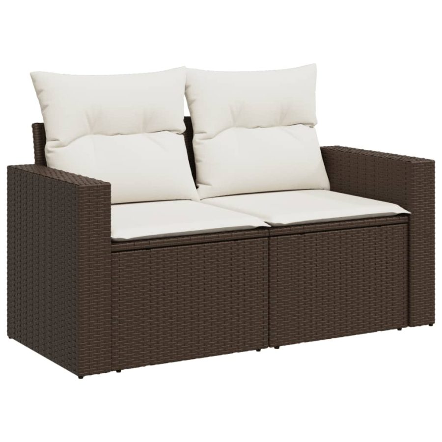 5-delige Loungeset met kussens poly rattan bruin - Afbeelding 6