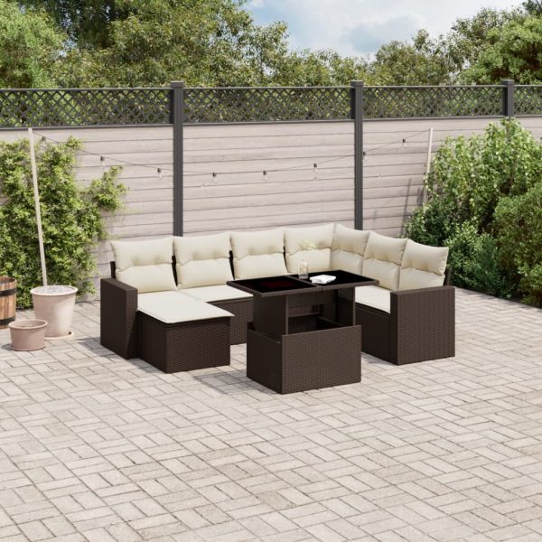 8-delige Loungeset met kussens poly rattan bruin