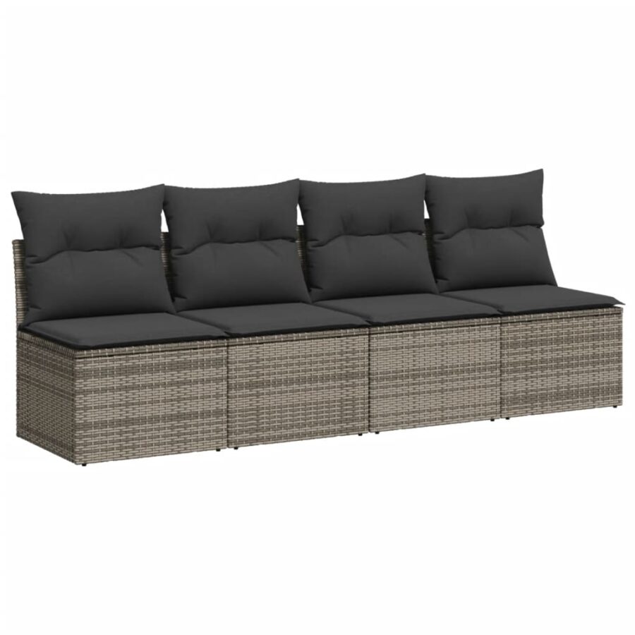 10-delige Loungeset met kussens poly rattan grijs - Afbeelding 7