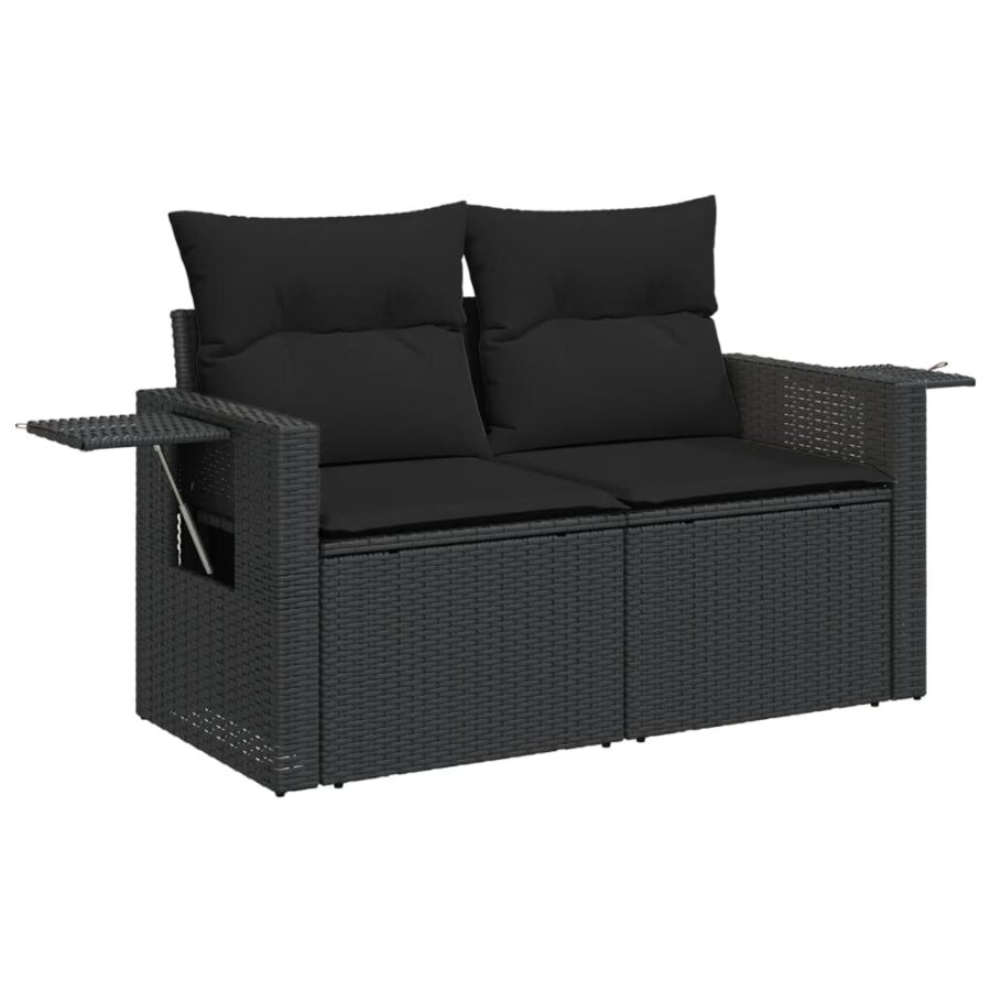 11-delige Loungeset met kussens poly rattan zwart - Afbeelding 3
