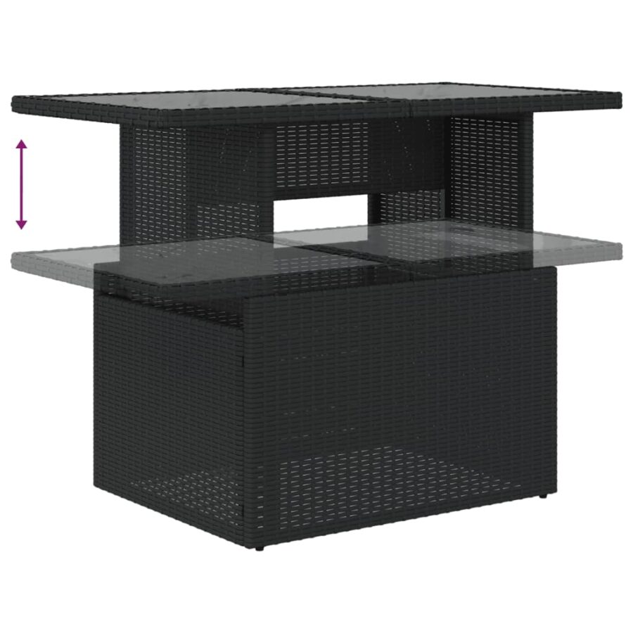 11-delige Loungeset met kussens poly rattan zwart - Afbeelding 7