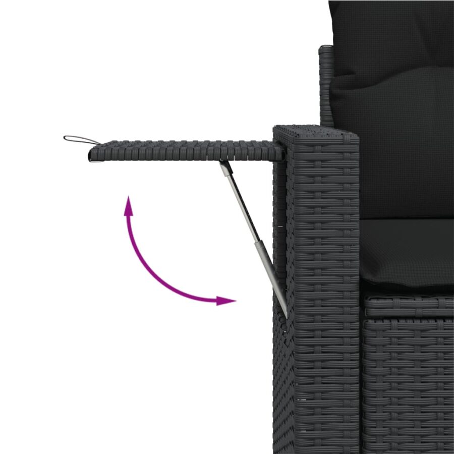 11-delige Loungeset met kussens poly rattan zwart - Afbeelding 8