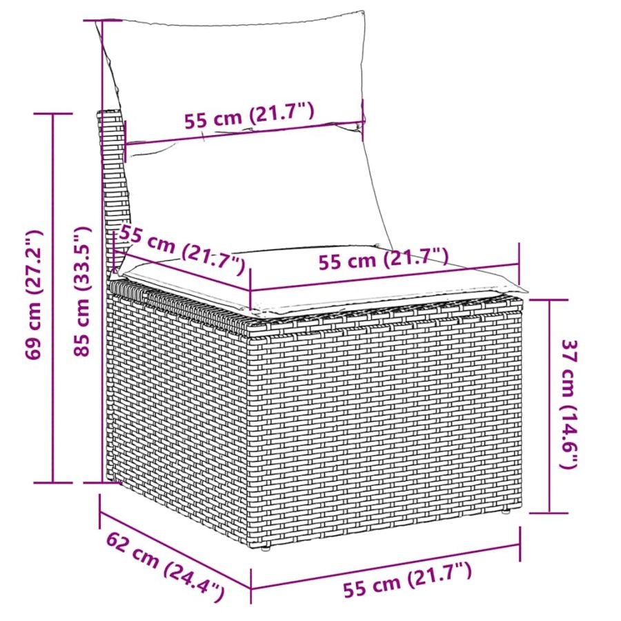 5-delige Loungeset met kussens poly rattan lichtgrijs - Afbeelding 12