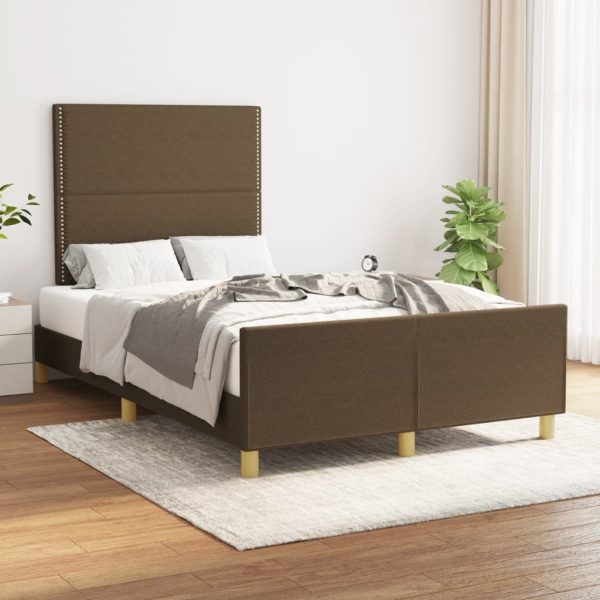 Bedframe met hoofdbord stof donkerbruin 120x190 cm