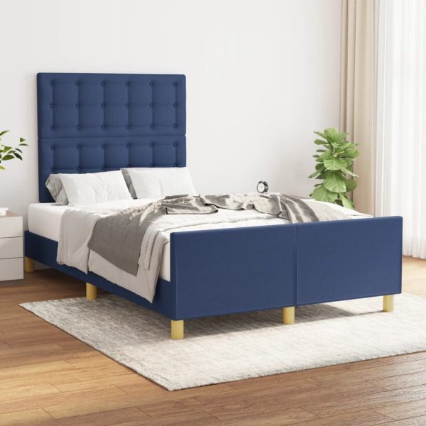 Bedframe met hoofdbord stof blauw 120x190 cm