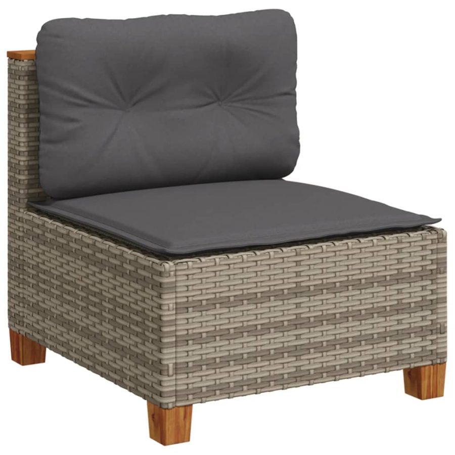 5-delige Loungeset met kussens poly rattan grijs - Afbeelding 4