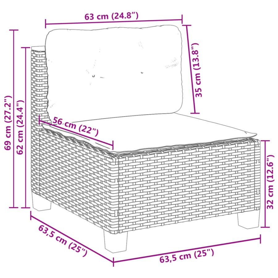 5-delige Loungeset met kussens poly rattan zwart - Afbeelding 9