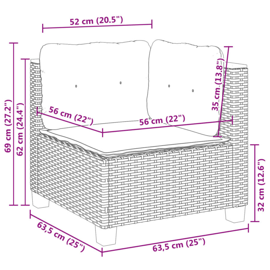 10-delige Loungeset met kussens poly rattan zwart - Afbeelding 8