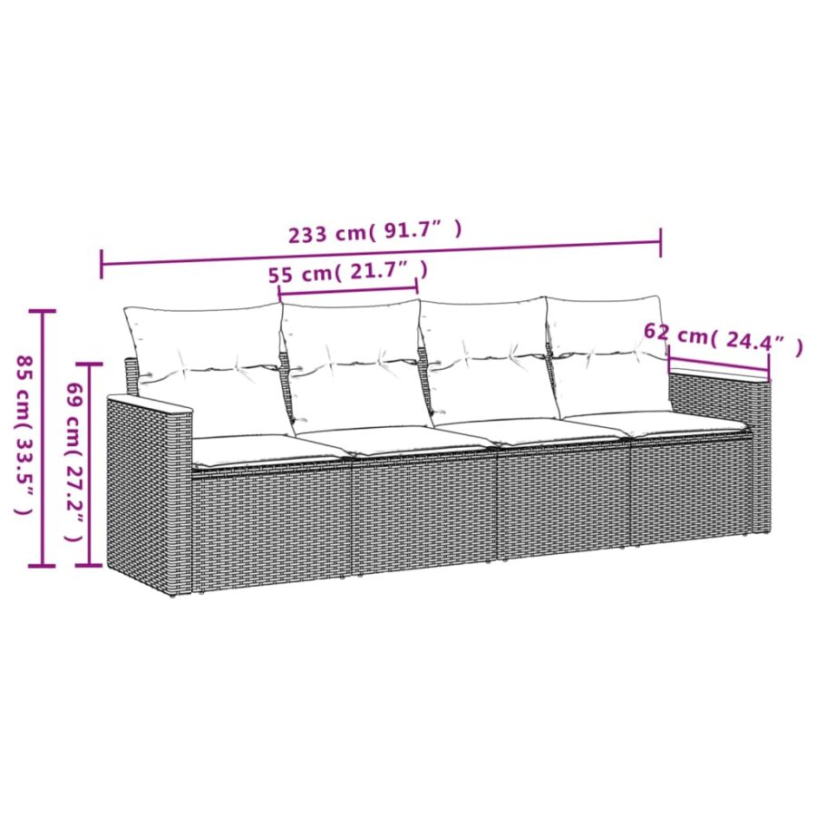 4-delige Loungeset met kussens poly rattan beige - Afbeelding 3