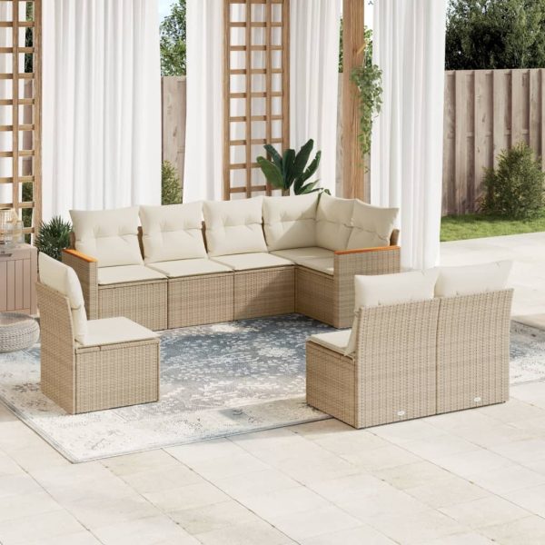 8-delige Loungeset met kussens poly rattan beige