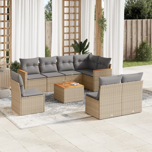 9-delige Loungeset met kussens poly rattan beige