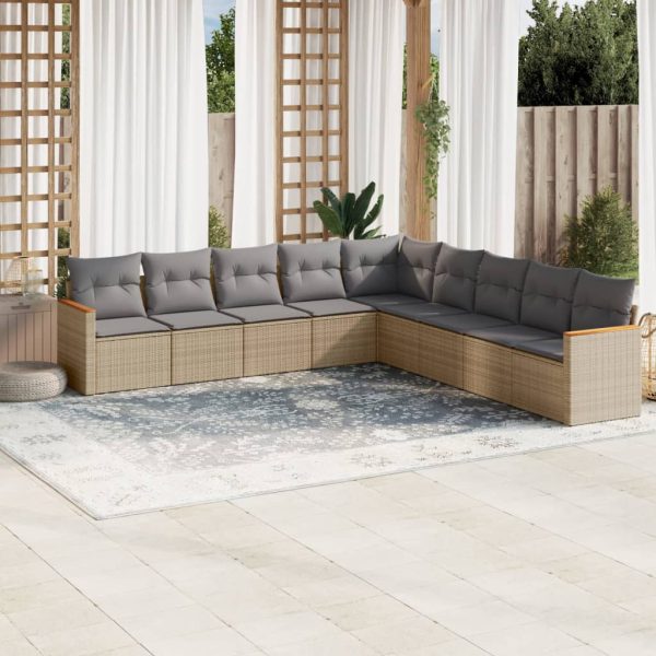 9-delige Loungeset met kussens poly rattan beige